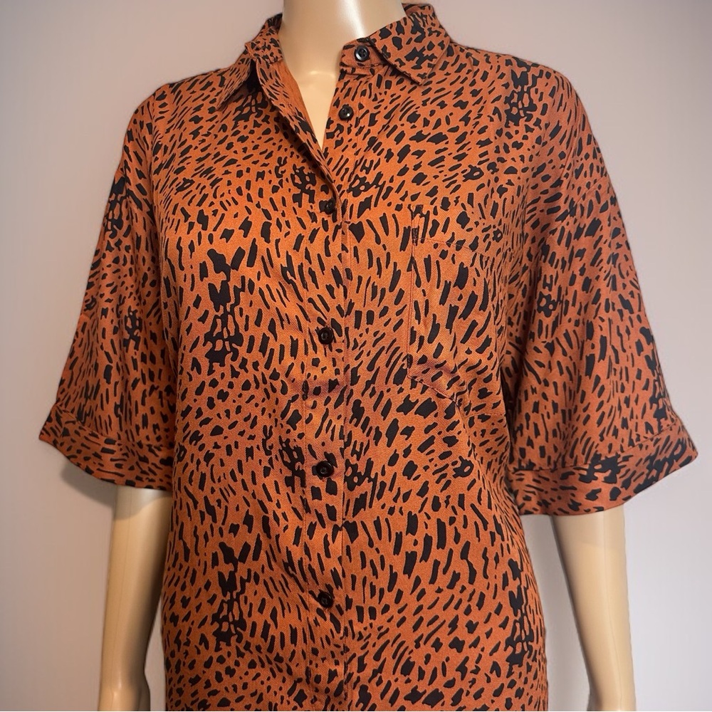 Anthropologie Sparkz Copenhagen Alva Button Front Leopard Print Shirt